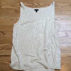 Talbots Cream Jersey Knit sequin top Sz M